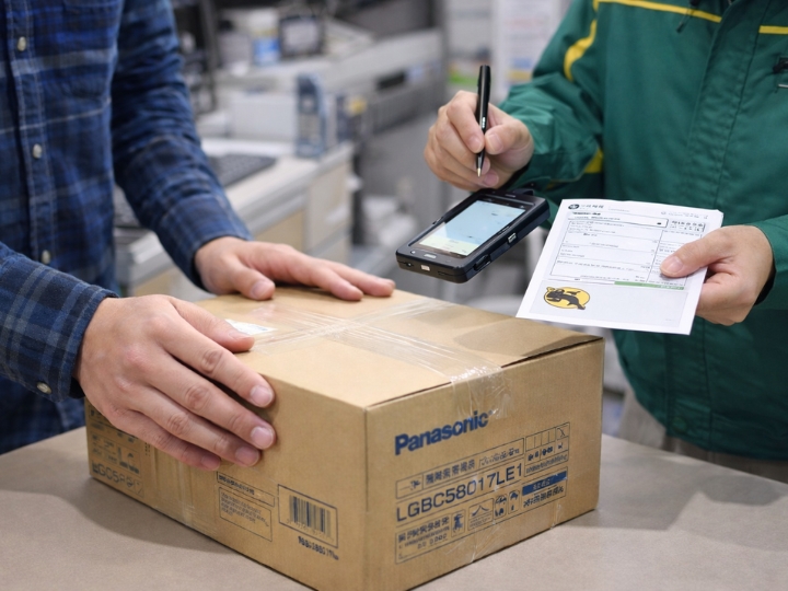 宅配買取で段ボール梱包した資材を受け渡ししているイメージ（武蔵野市対応）